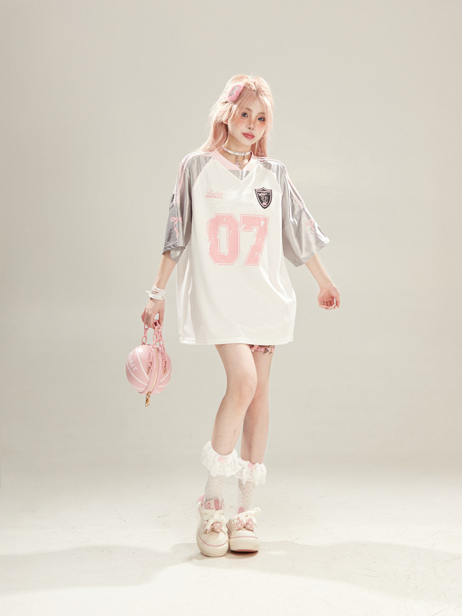 "07" Football-Trikot | Amekaji Girly Oversize T-Shirt