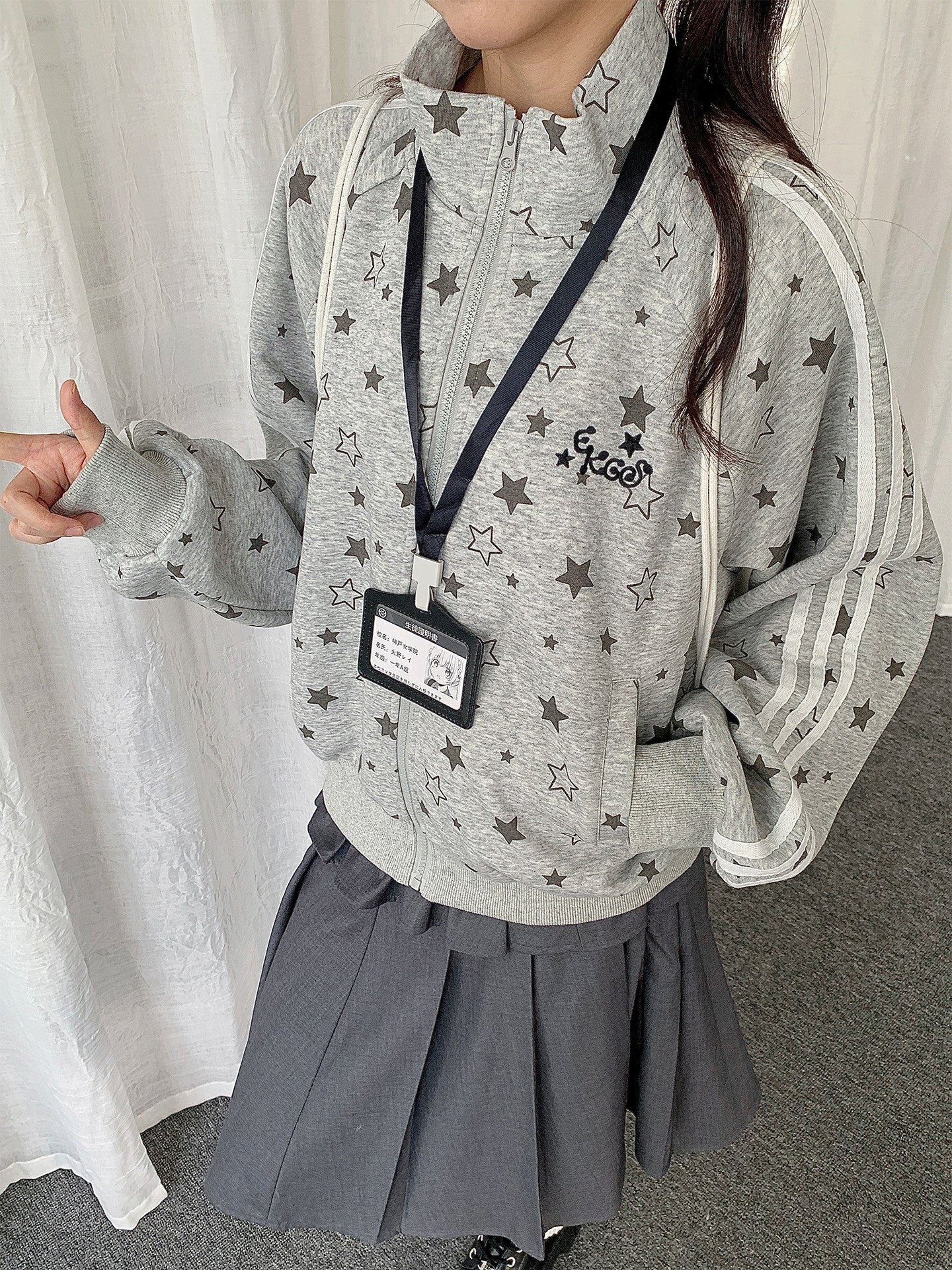【rejio】All-Star Print Trainingsjacke (Schwarz / Heather Grey)