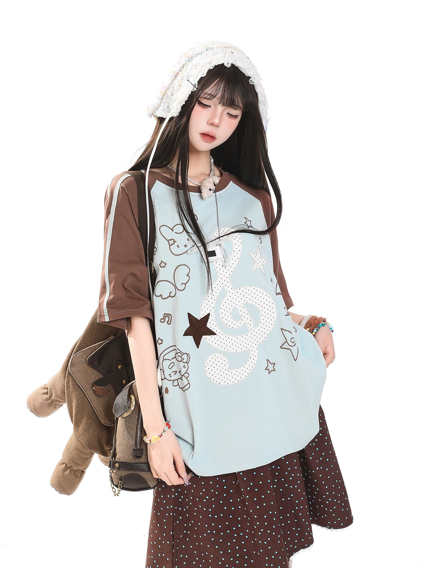Music Note Star Raglan Tee — Oversized Short Sleeve