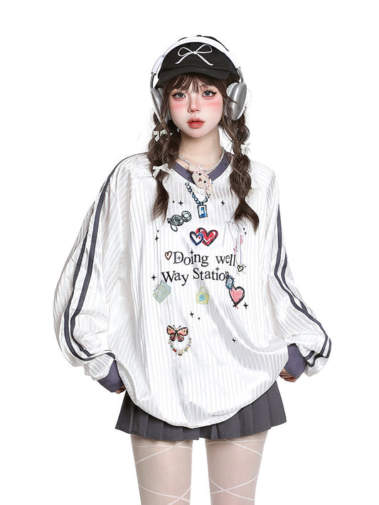Doing Well Jersey Top — heart graphics, oversized fit