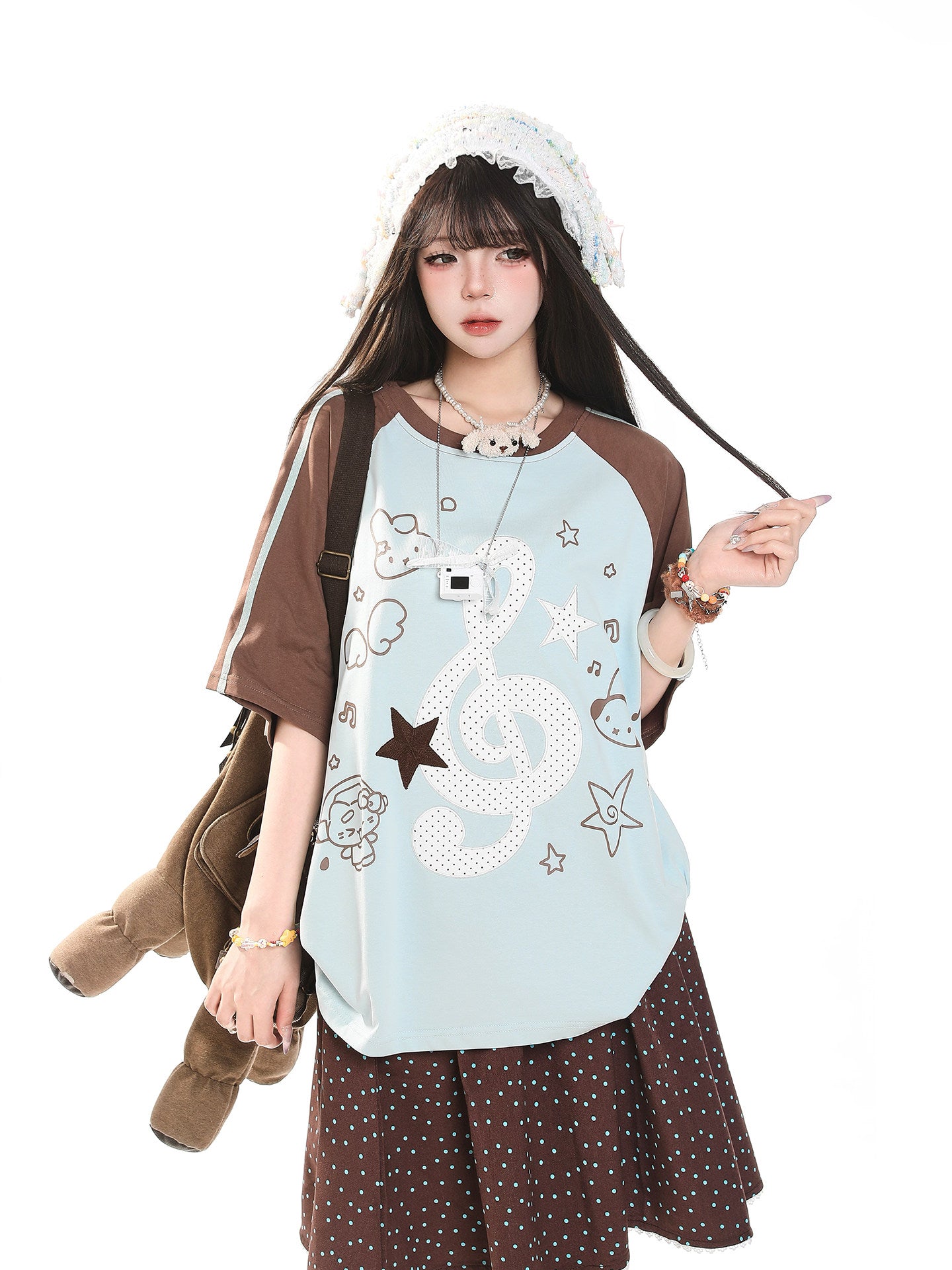Music Note Star Raglan Tee — Oversized Short Sleeve