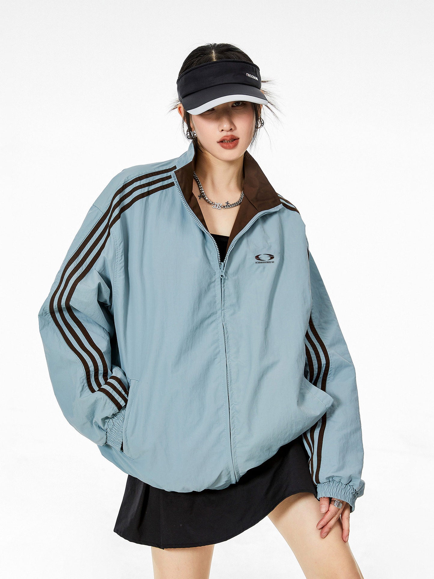 Reversible Nylon Stadium Jacket — 3-Stripe Embroidery