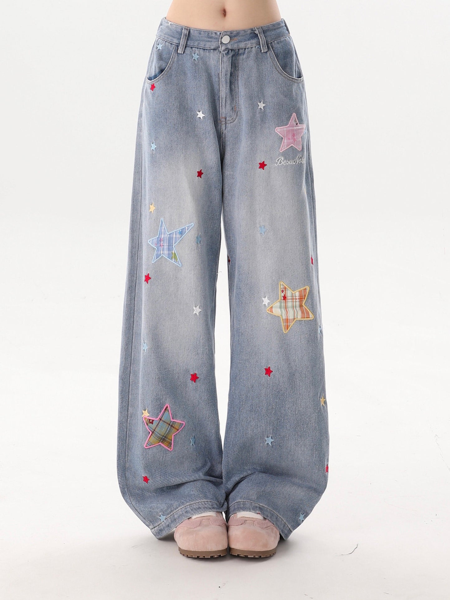 Star Patch Wide-Leg Jeans