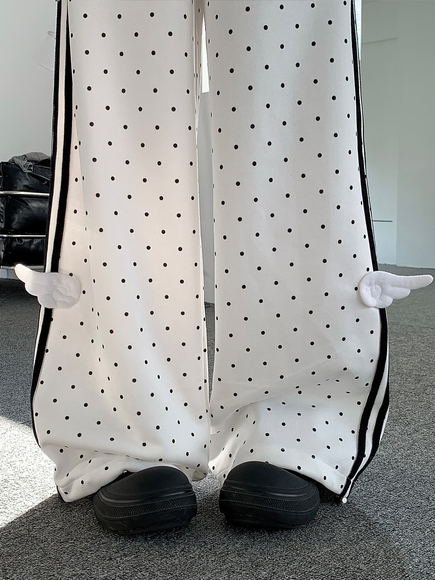 Wing Track Pants — White Polka Dot