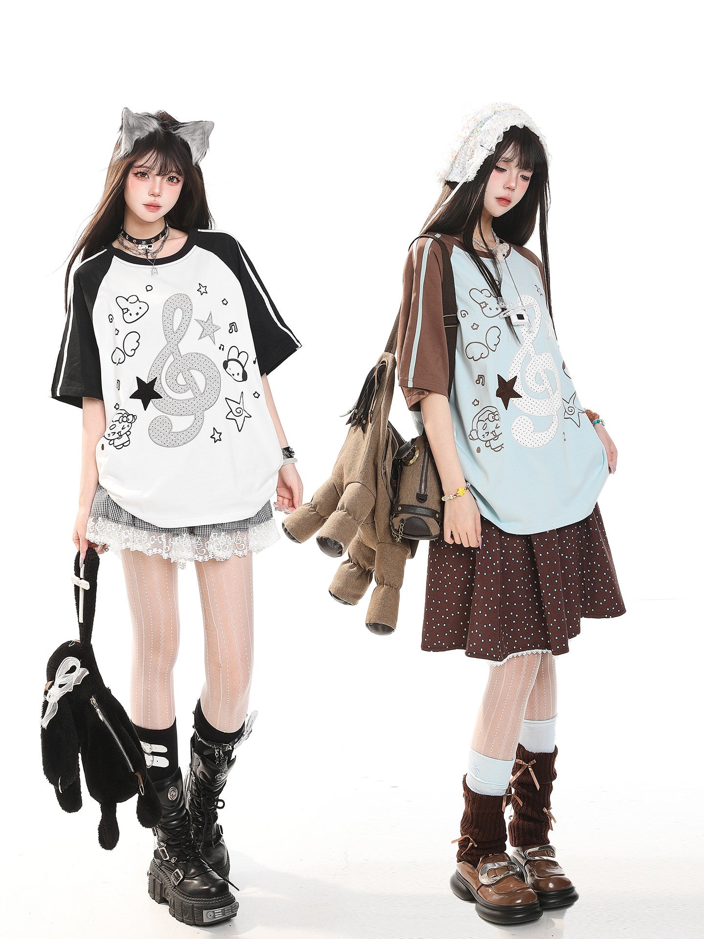 Music Note Star Raglan Tee — Oversized Short Sleeve