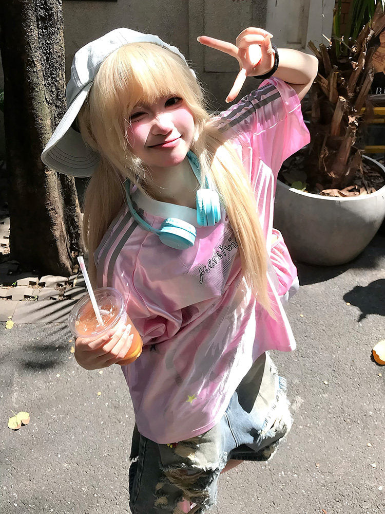 Anime Girl Jersey — Y2K Glossy V-Neck