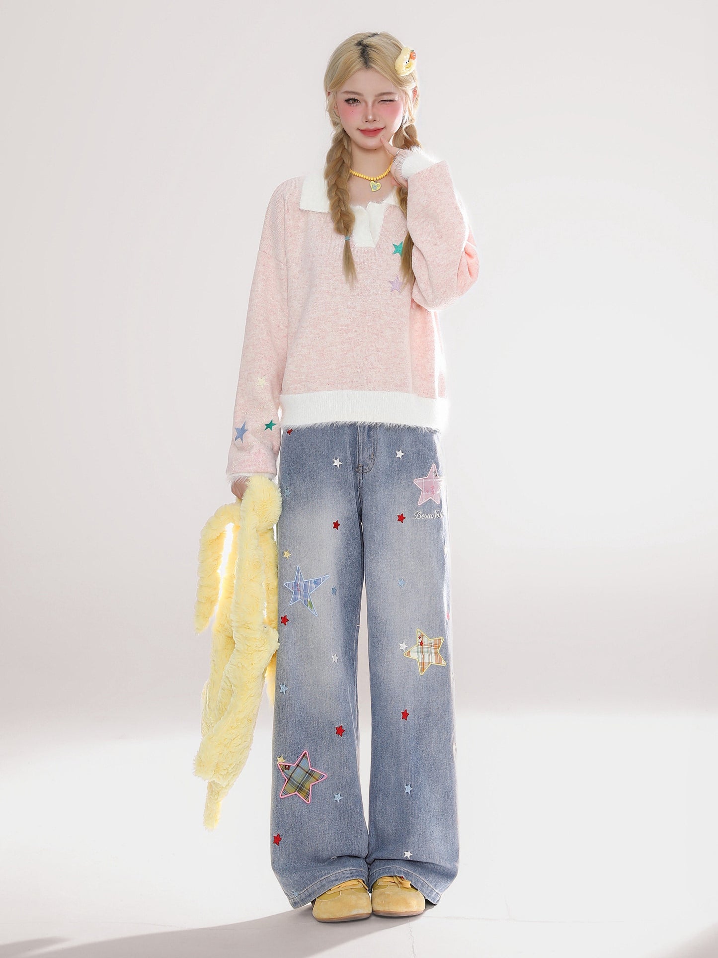 Star Patch Wide-Leg Jeans