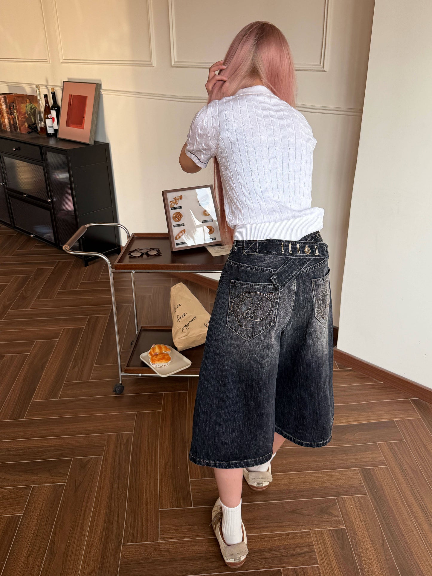 Washed Denim Crop Pants — Low Rise Y2K Wide