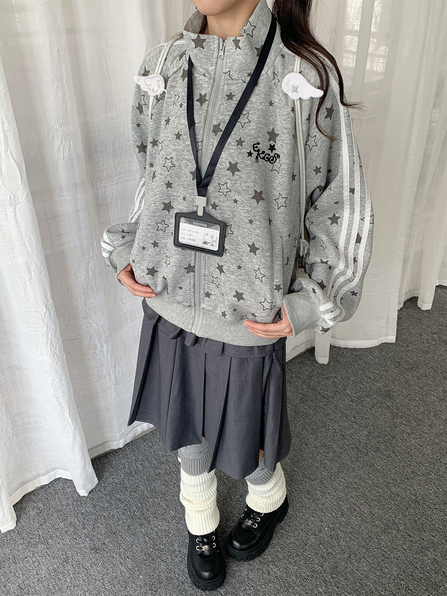 【rejio】All-Star Print Trainingsjacke (Schwarz / Heather Grey)
