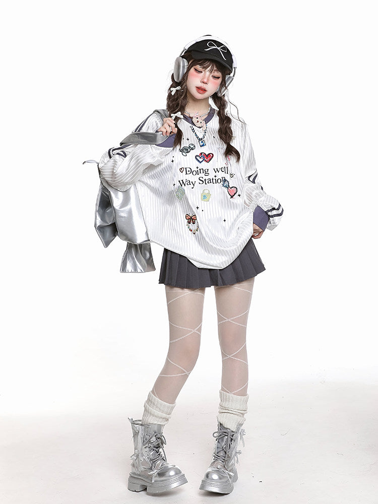Doing Well Jersey Top — heart graphics, oversized fit