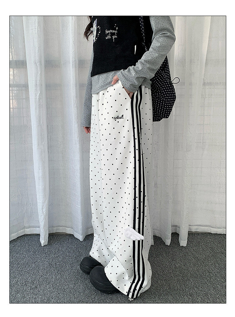Wing Track Pants — White Polka Dot