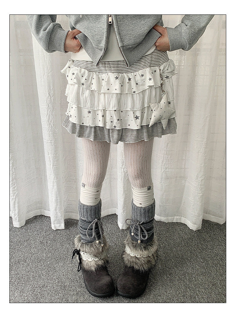 Star Stripe Tiered Skirt — Off White