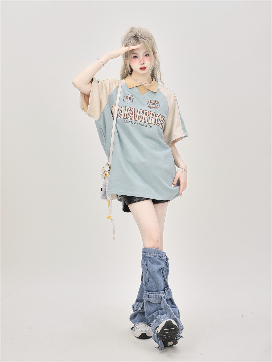 Suede Polo Jersey Tee — Bicolour Raglan