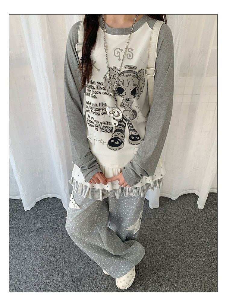 Raglan Graphic Top — White and Grey