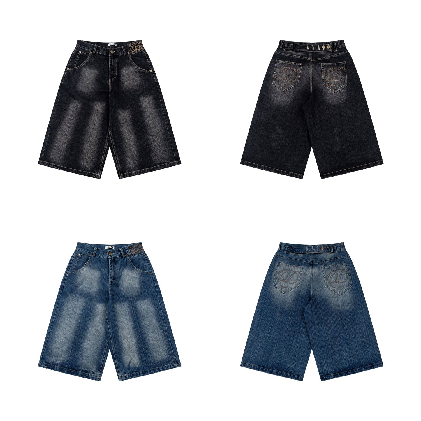 Washed Denim Crop Pants — Low Rise Y2K Wide