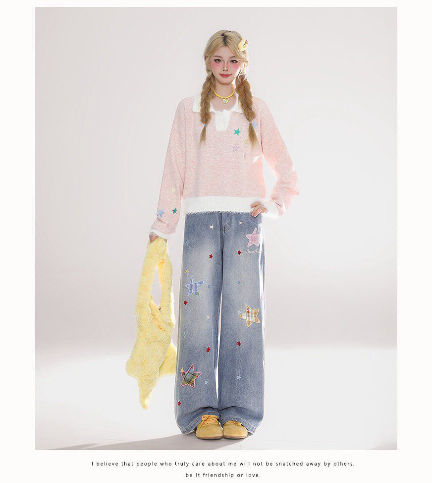 Star Patch Wide-Leg Jeans