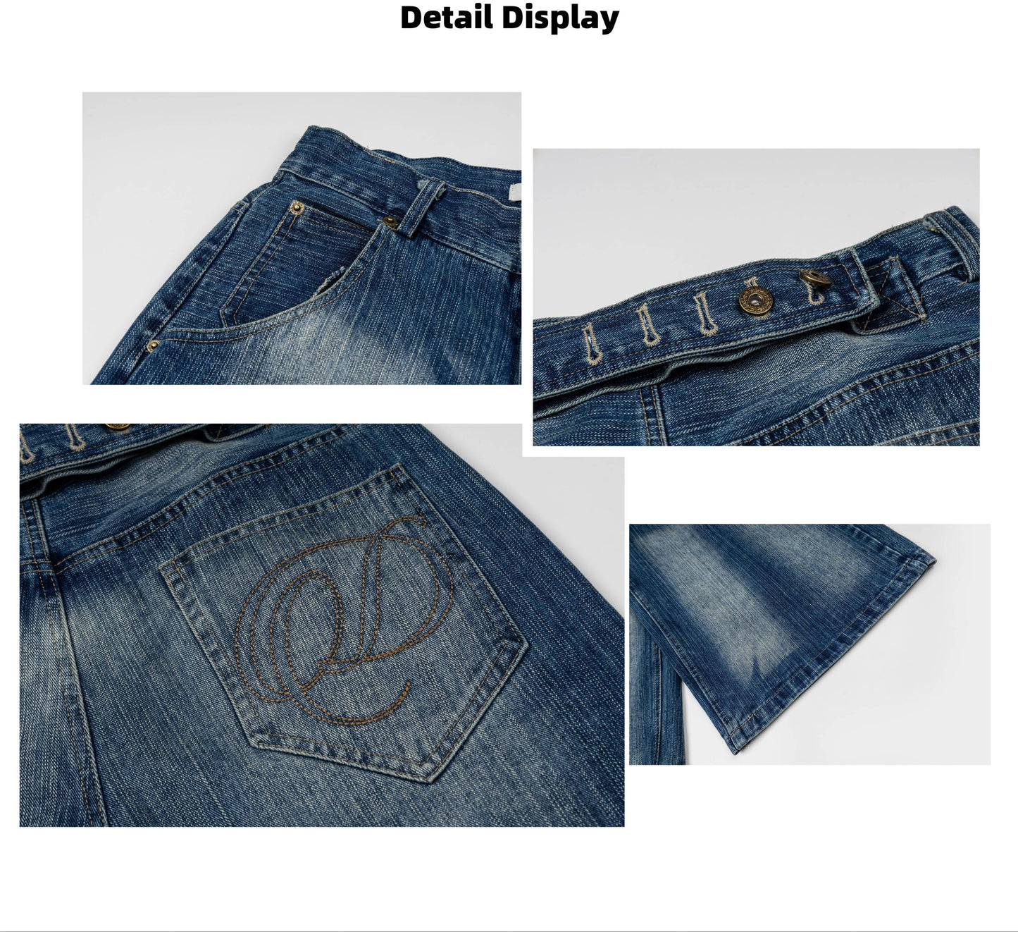 Washed Denim Crop Pants — Low Rise Y2K Wide