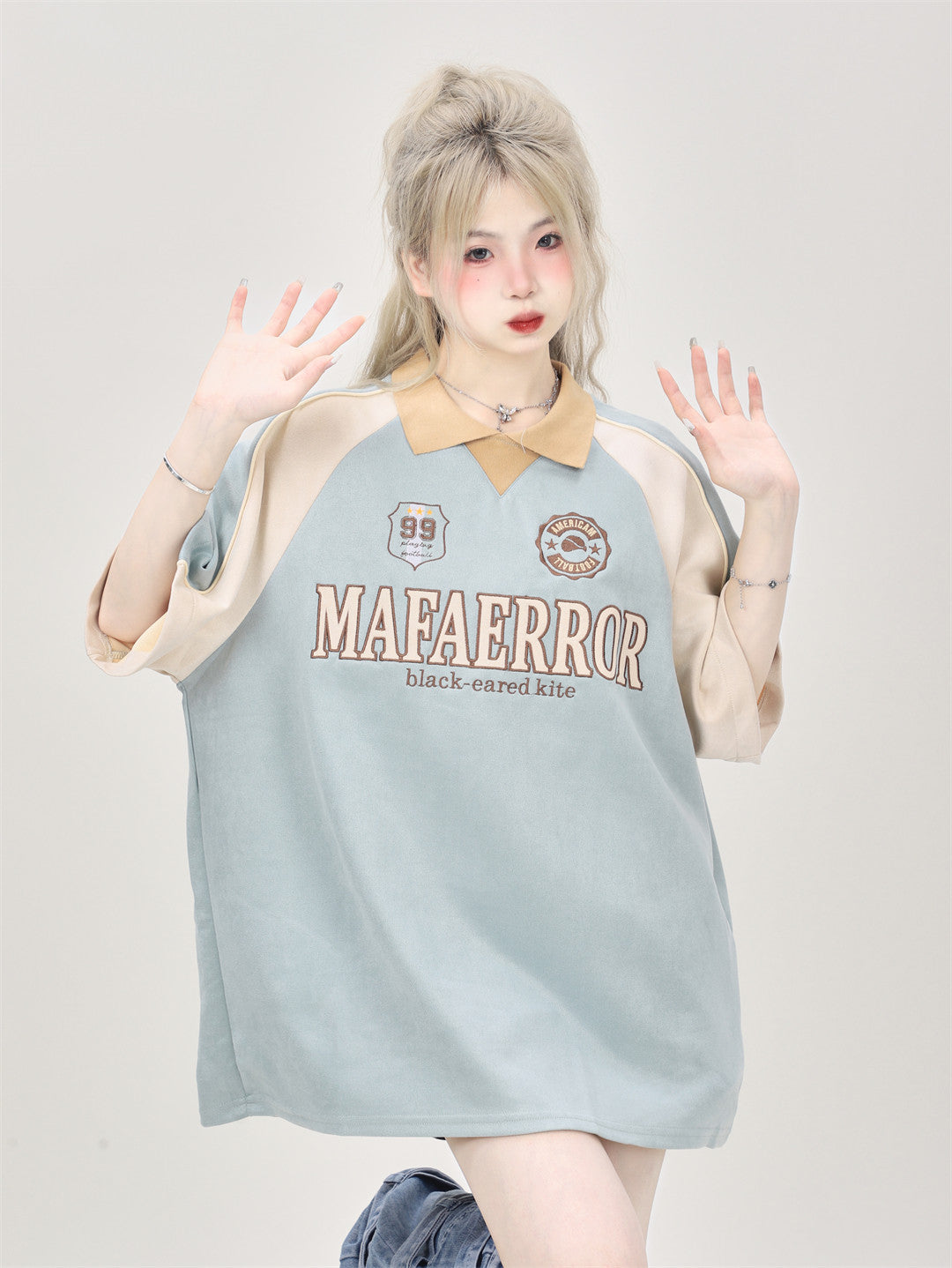 Suede Polo Jersey Tee — Bicolour Raglan