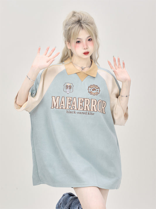 Suede Polo Jersey Tee — Bicolour Raglan