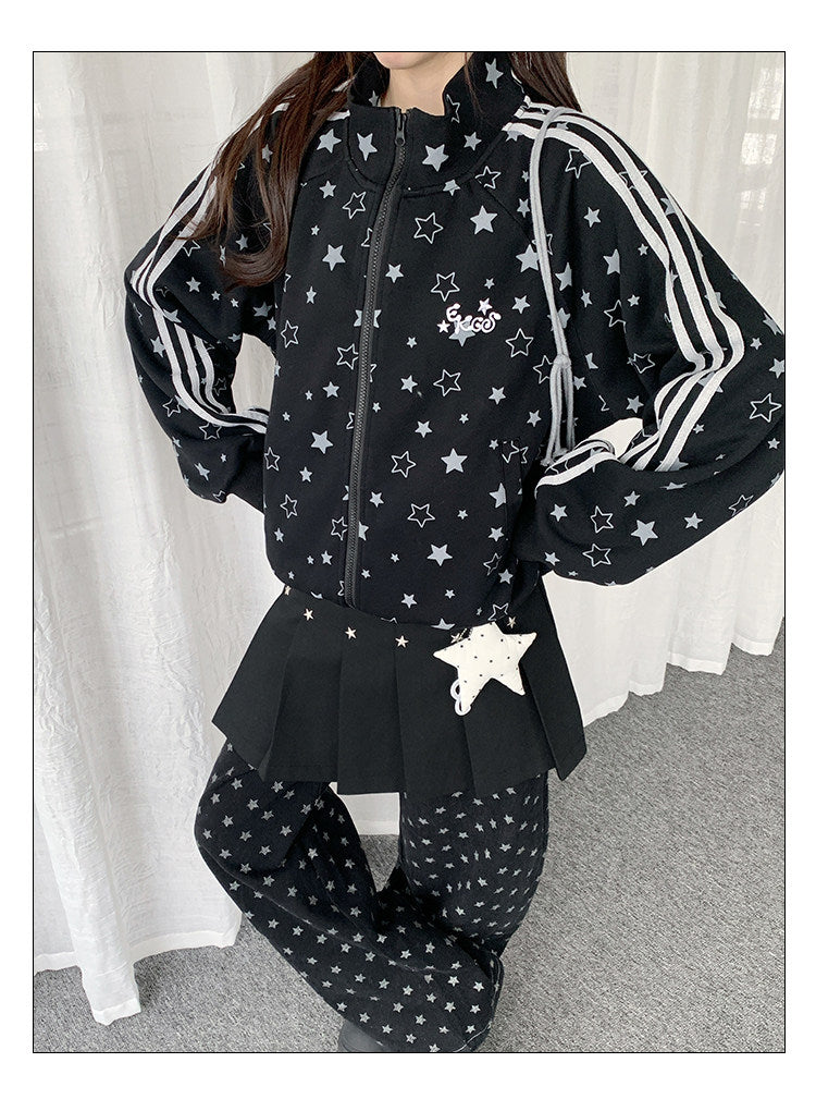 【rejio】All-Star Print Trainingsjacke (Schwarz / Heather Grey)