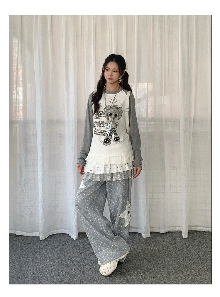 Raglan Graphic Top — White and Grey