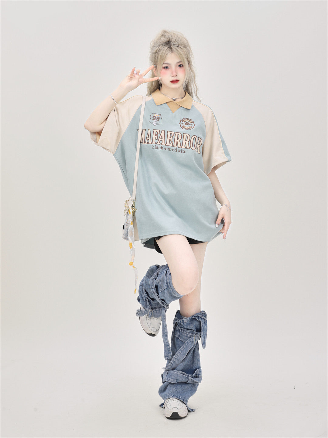 Suede Polo Jersey Tee — Bicolour Raglan