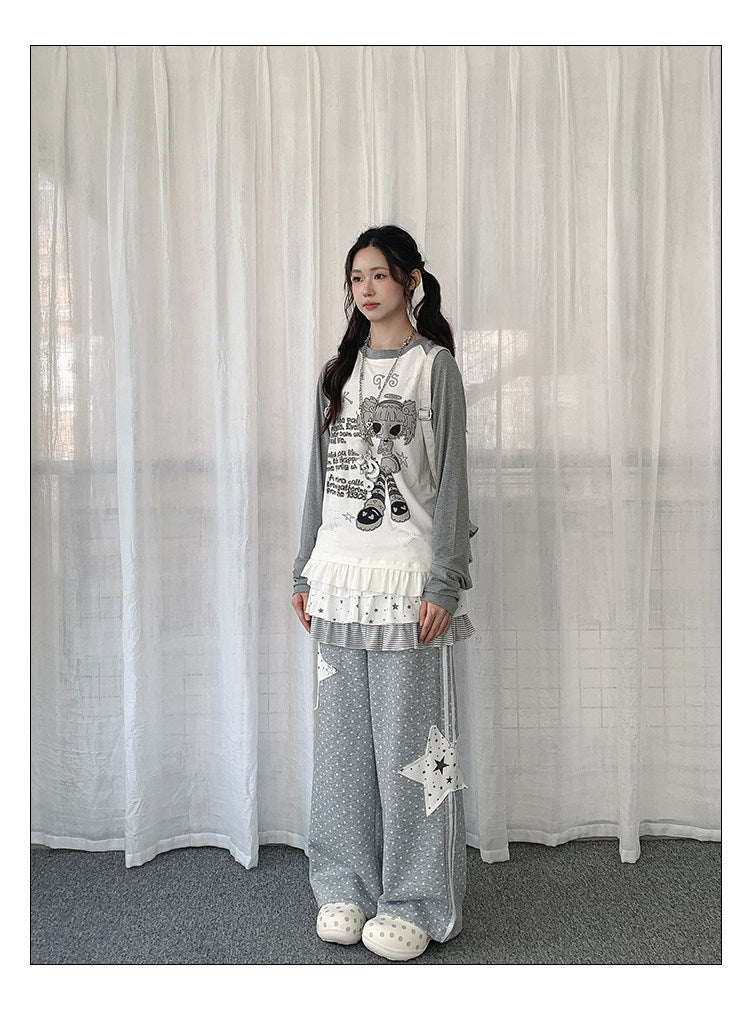 Raglan Graphic Top — White and Grey