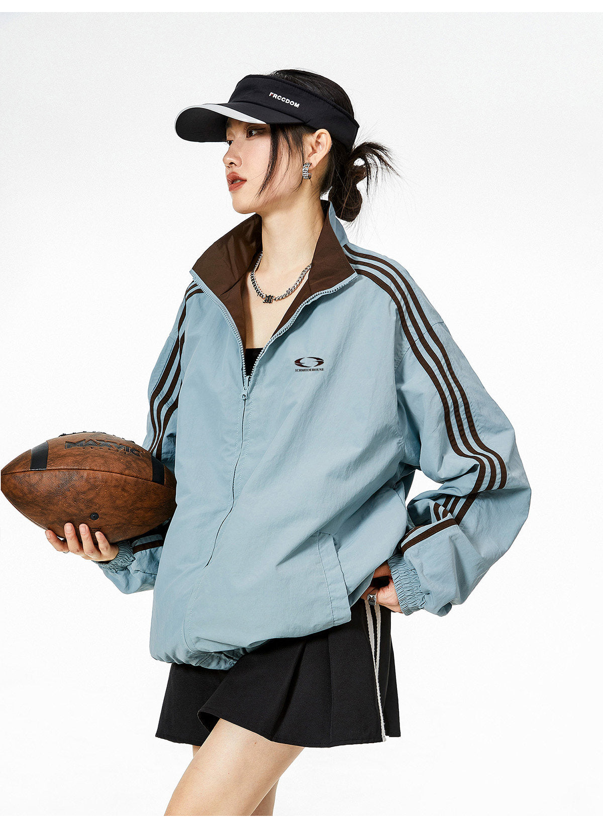 Reversible Nylon Stadium Jacket — 3-Stripe Embroidery