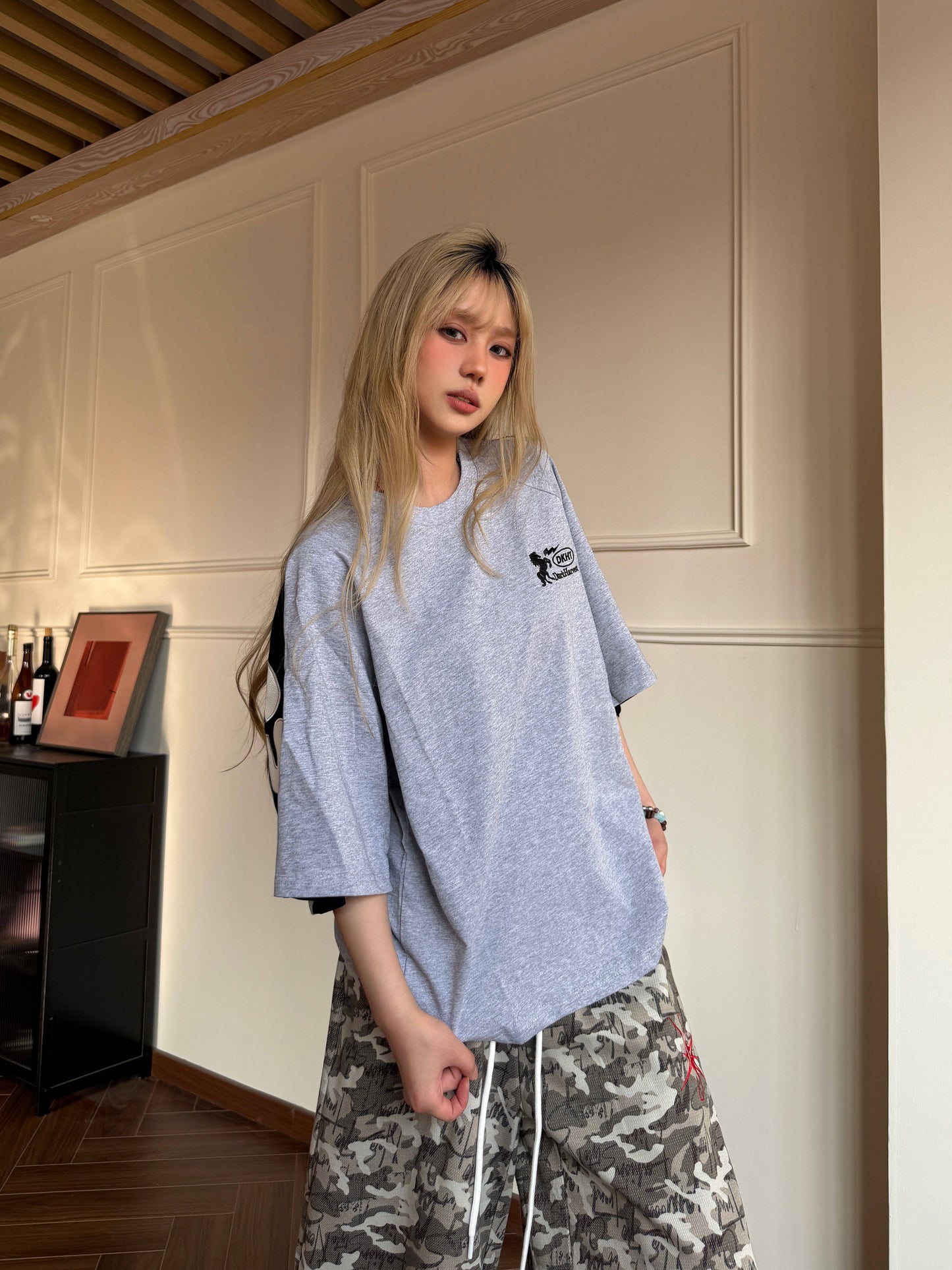Leather Patch Raglan Tee — Bicolour Heavyweight
