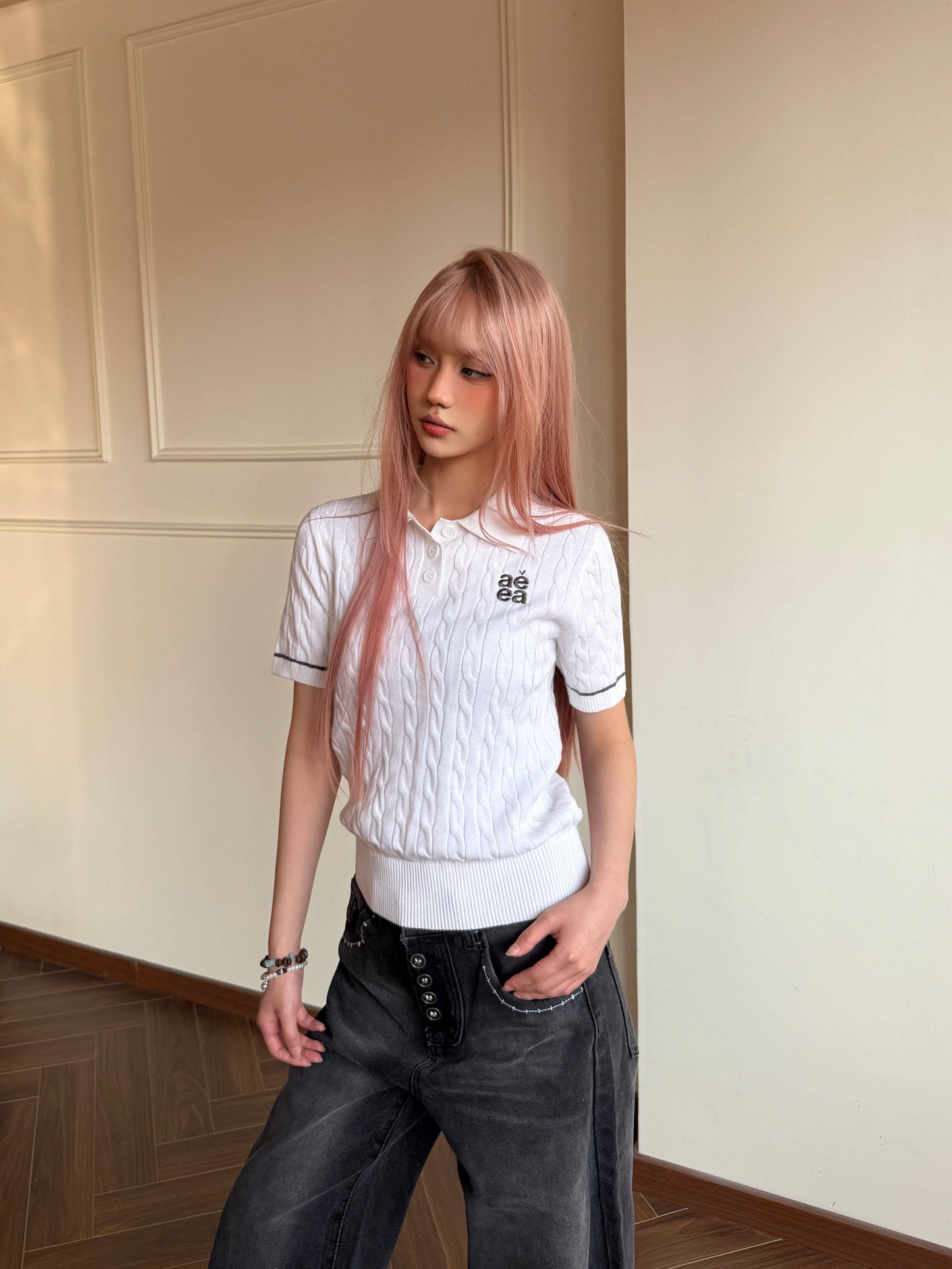 Cable Knit Polo — Old Money College Cropped