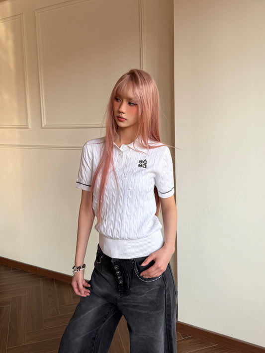 Cable Knit Polo — Old Money College Cropped