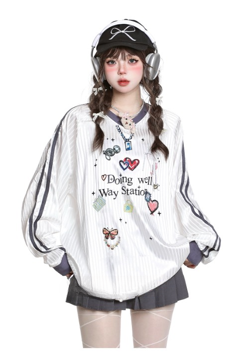 Doing Well Jersey Top — heart graphics, oversized fit