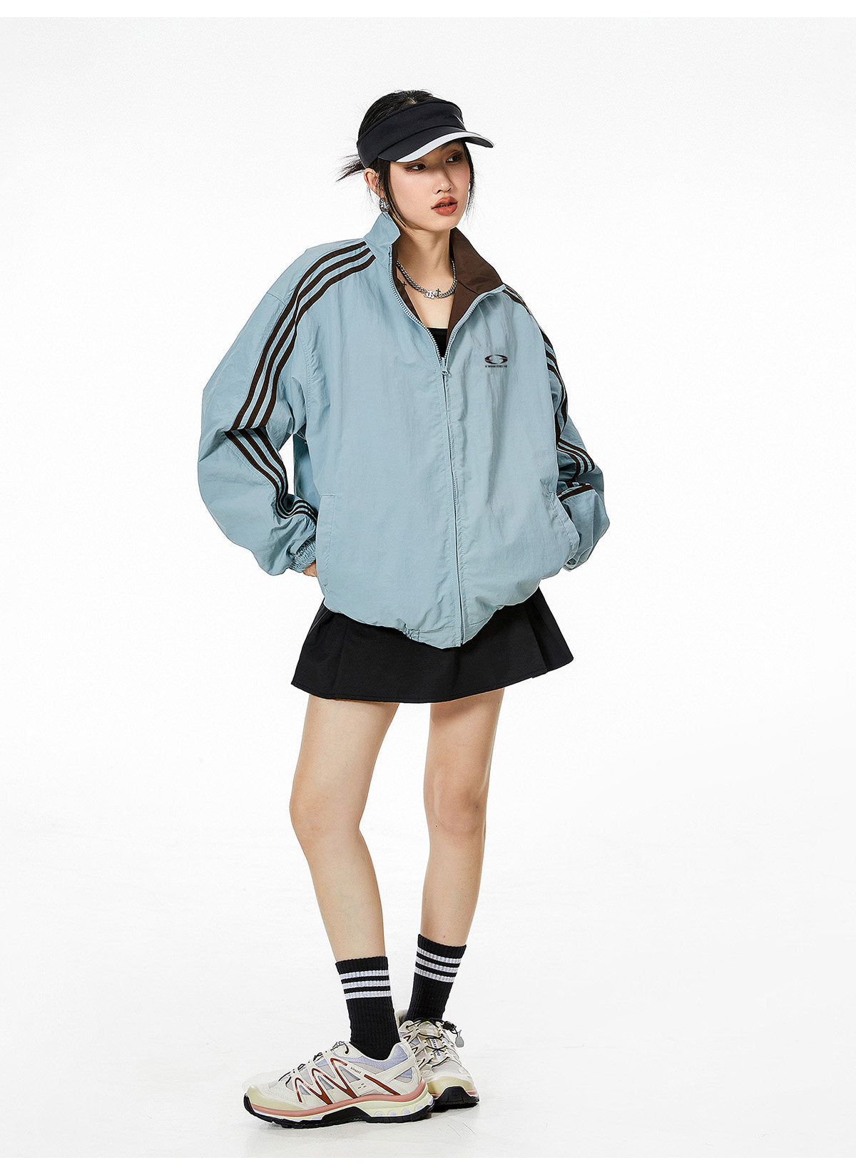 Reversible Nylon Stadium Jacket — 3-Stripe Embroidery
