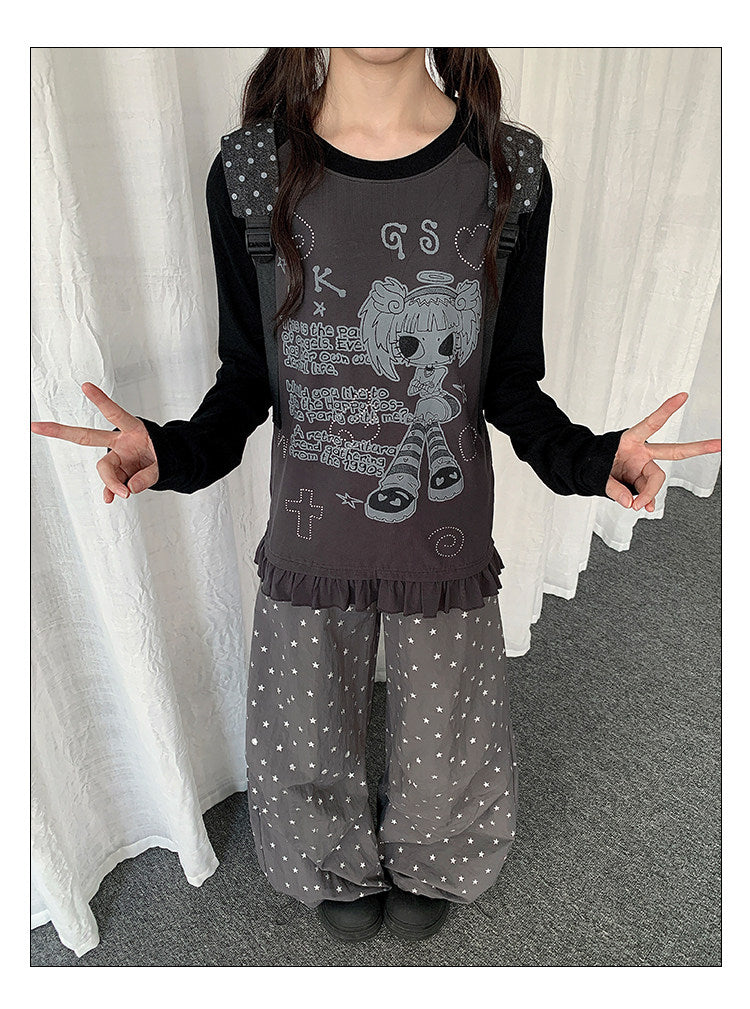 Raglan Graphic Top — White and Grey