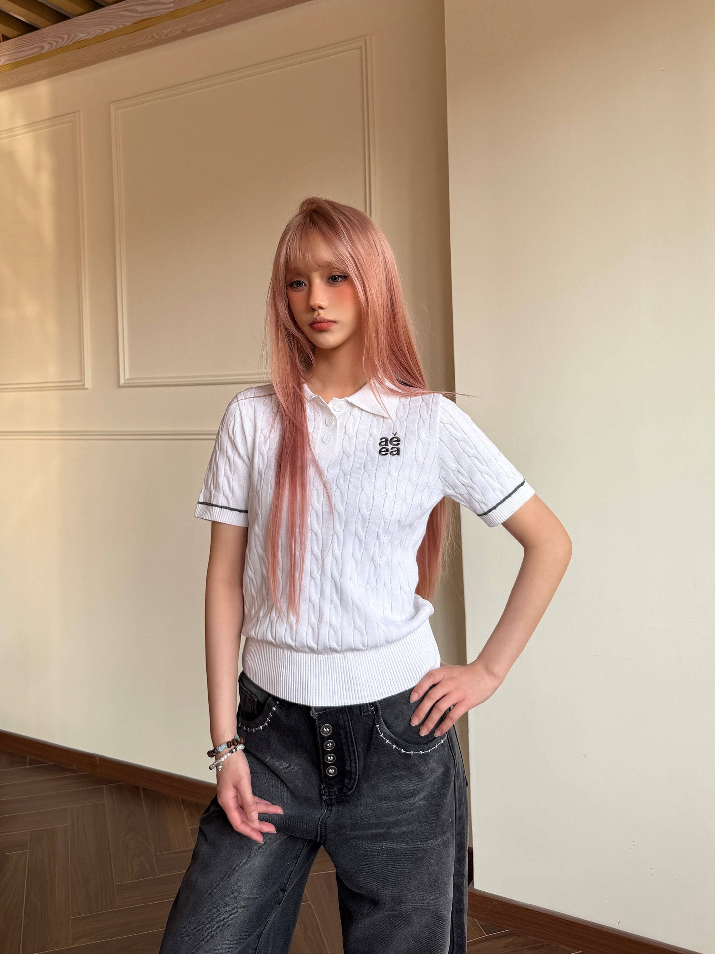 Cable Knit Polo — Old Money College Cropped