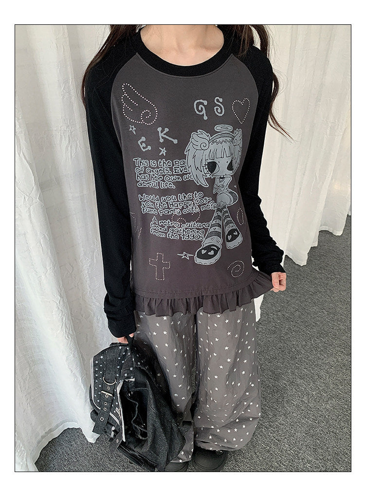 Raglan Graphic Top — White and Grey