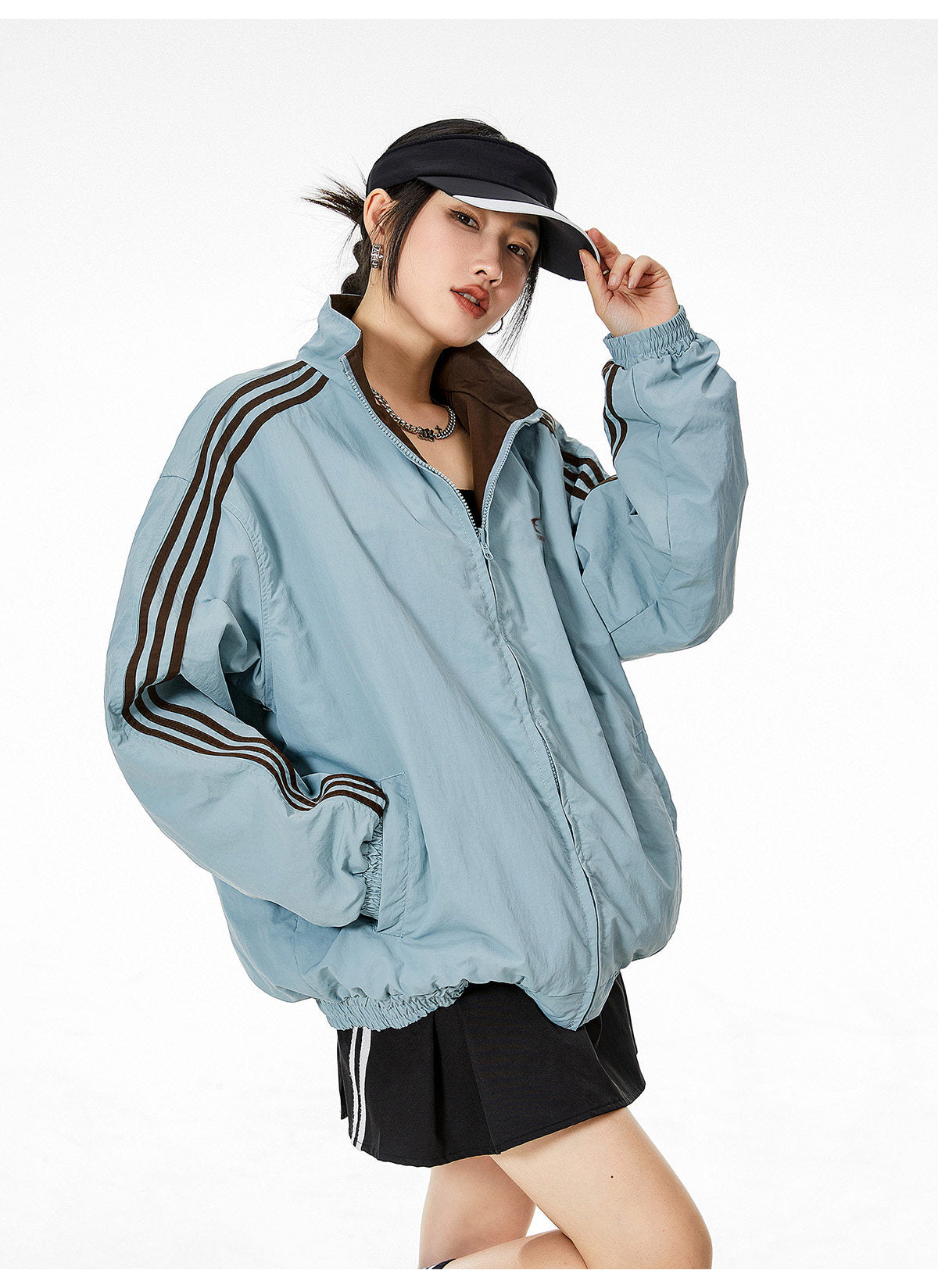 Reversible Nylon Stadium Jacket — 3-Stripe Embroidery