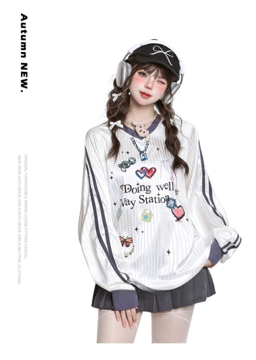 Doing Well Jersey Top — heart graphics, oversized fit