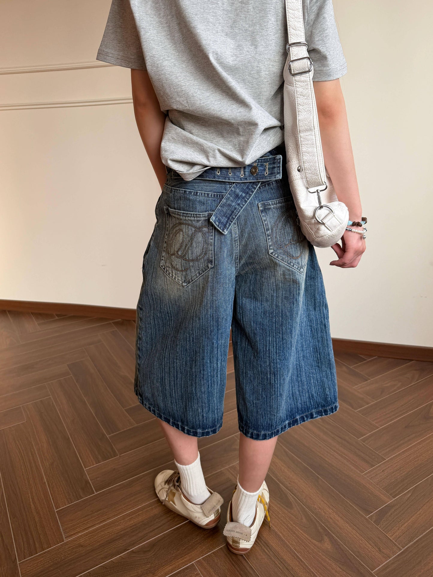 Washed Denim Crop Pants — Low Rise Y2K Wide