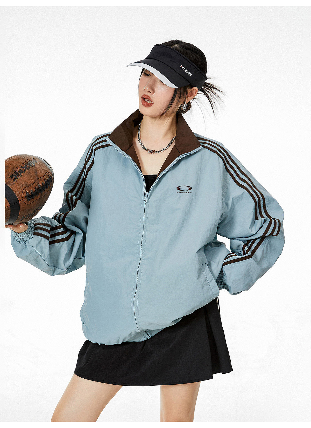 Reversible Nylon Stadium Jacket — 3-Stripe Embroidery
