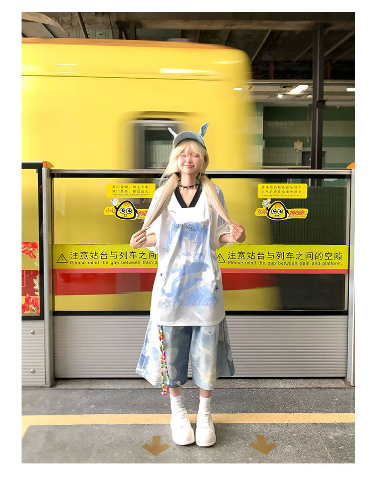 Anime Girl Jersey — Y2K Glossy V-Neck