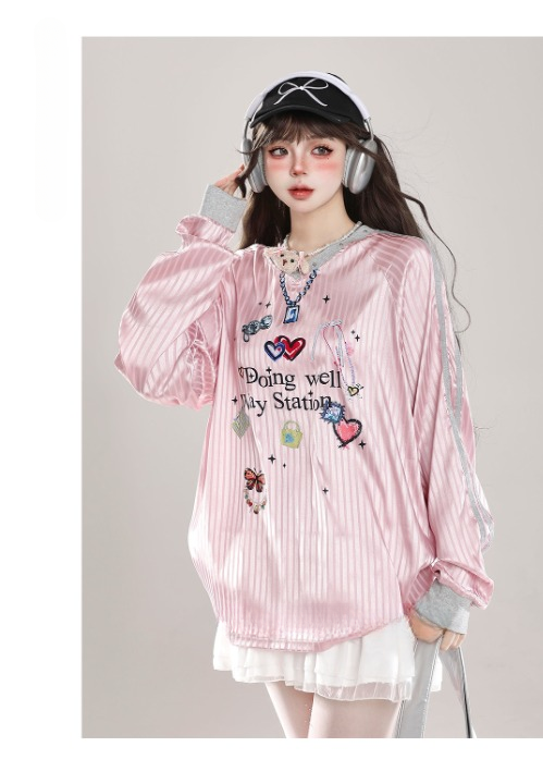 Doing Well Jersey Top — heart graphics, oversized fit