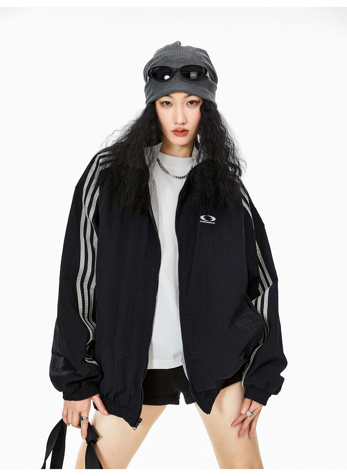 Reversible Nylon Stadium Jacket — 3-Stripe Embroidery