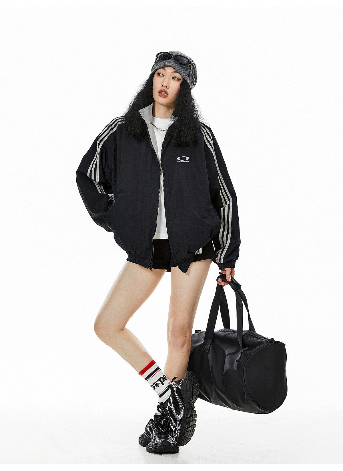 Reversible Nylon Stadium Jacket — 3-Stripe Embroidery