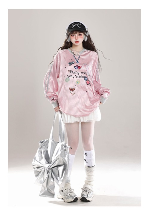 Doing Well Jersey Top — heart graphics, oversized fit