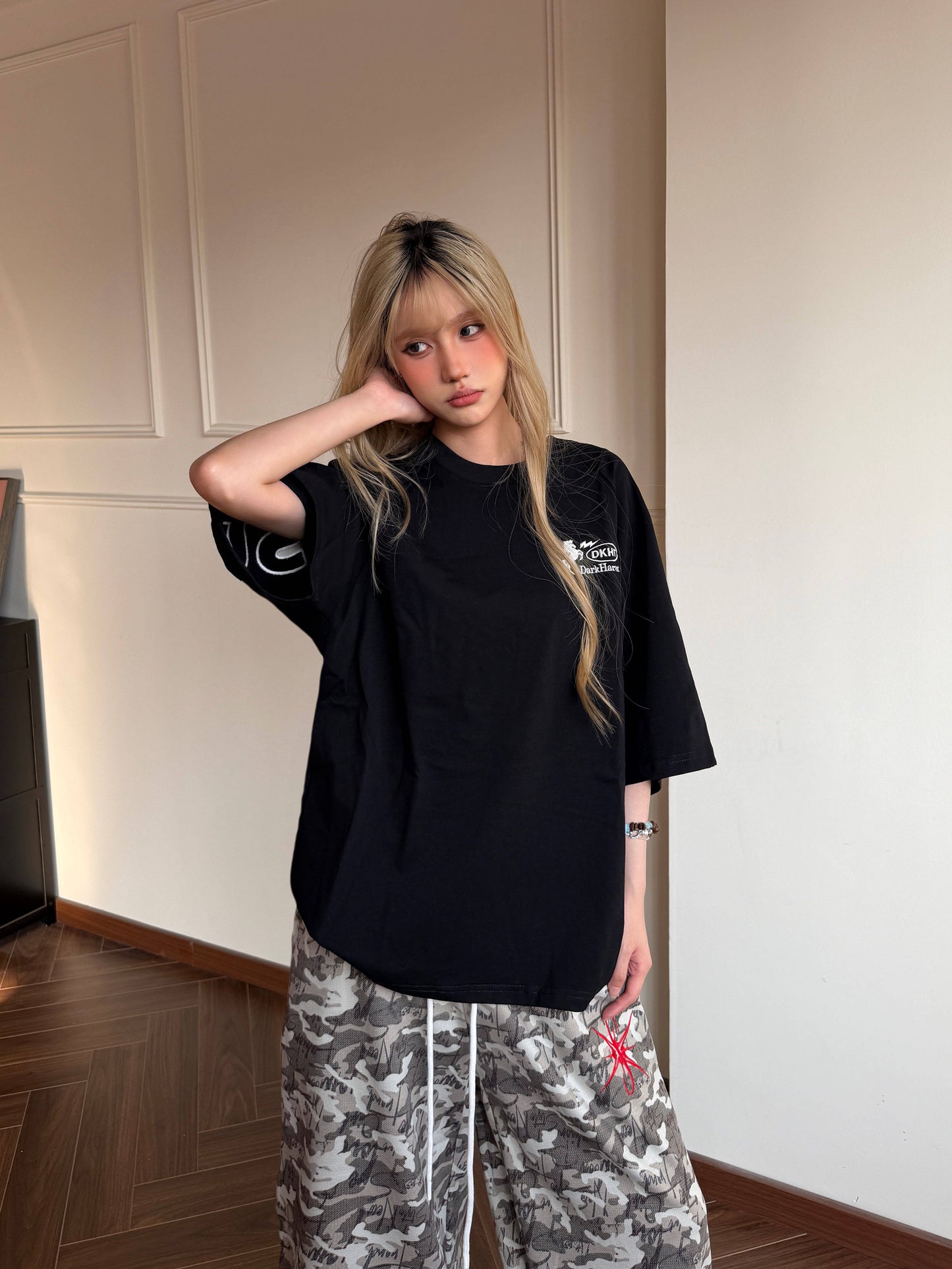 Leather Patch Raglan Tee — Bicolour Heavyweight