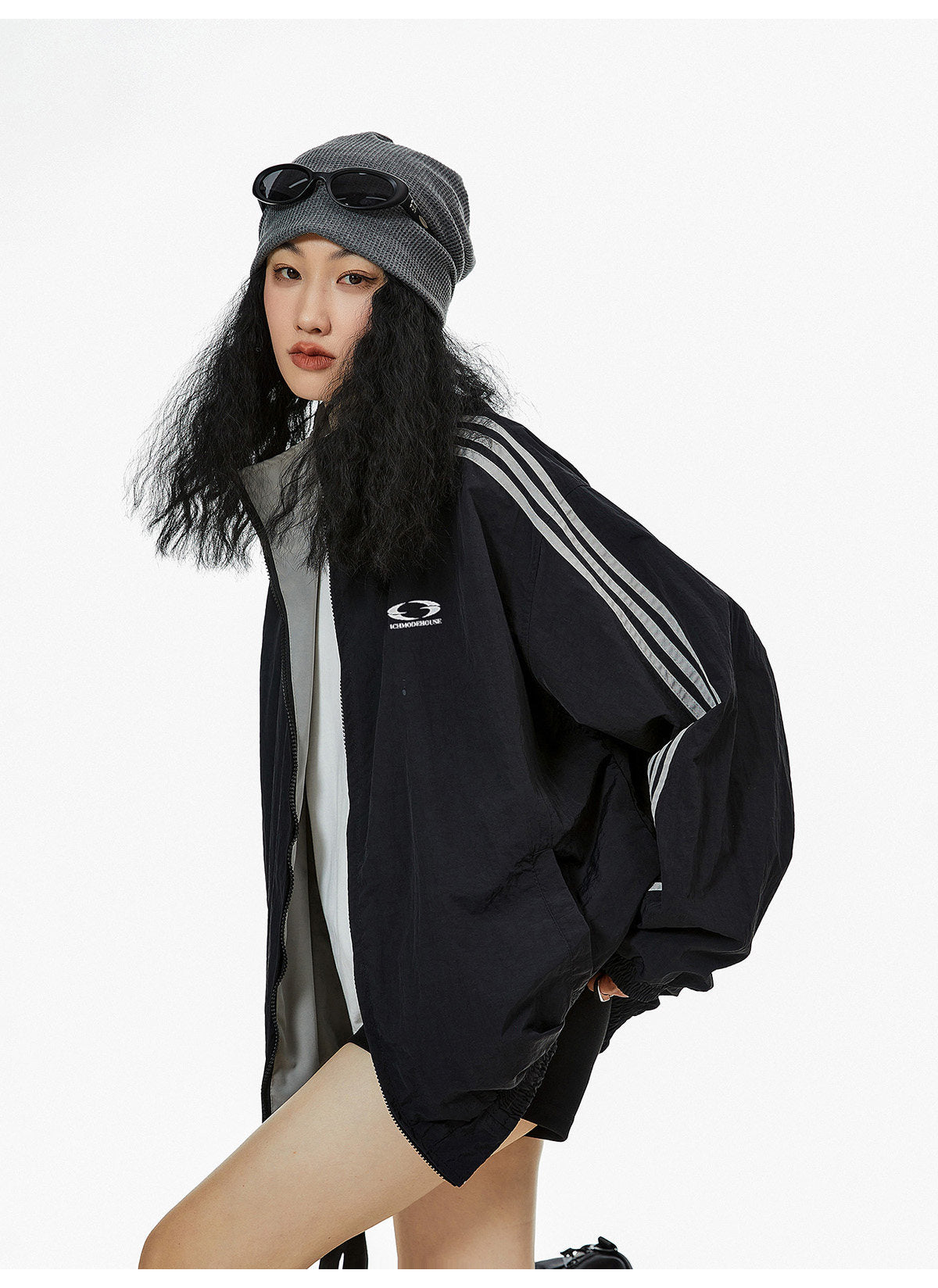 Reversible Nylon Stadium Jacket — 3-Stripe Embroidery