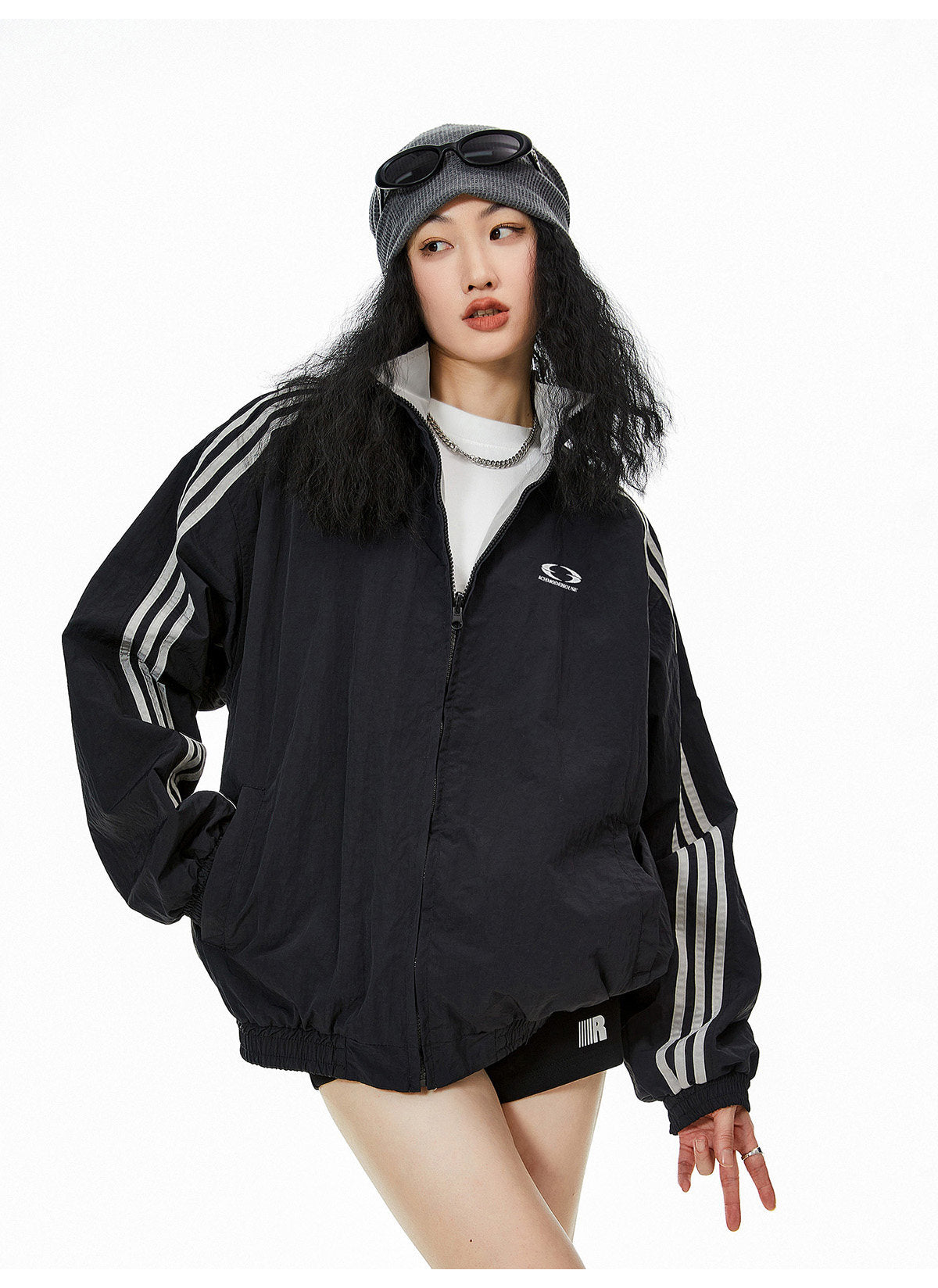 Reversible Nylon Stadium Jacket — 3-Stripe Embroidery