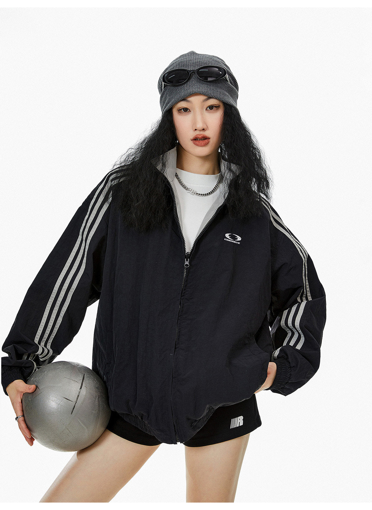 Reversible Nylon Stadium Jacket — 3-Stripe Embroidery