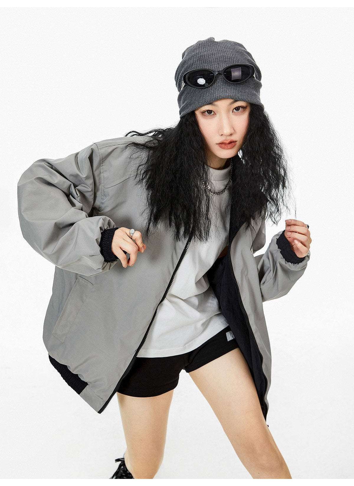 Reversible Nylon Stadium Jacket — 3-Stripe Embroidery